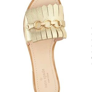 Kate Spade Brie gold metallic leather kiltie slides. Size 8